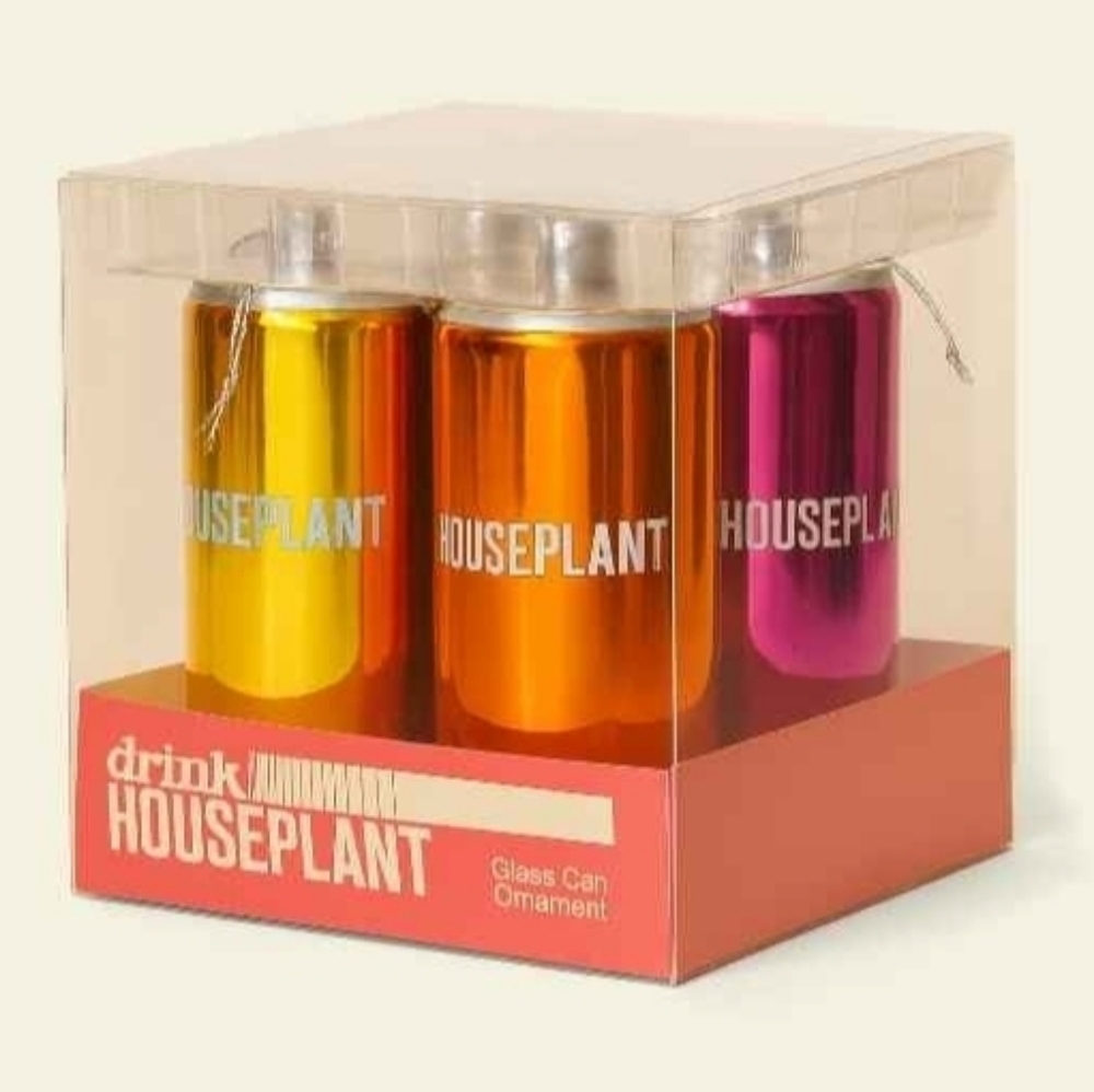 NEW Seth Rogen Houseplant Brand Neon Drink Glass "Can" Holiday Ornament 4-Pk Set